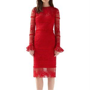 Monique Lhullier Long Sleeve Lace Red Dress 6
